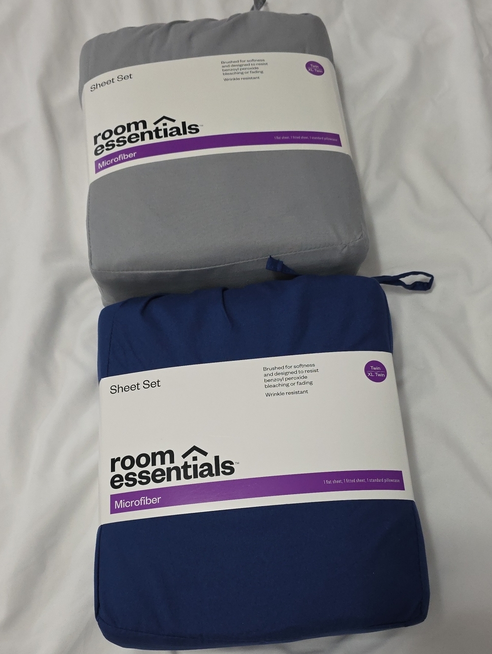 Room Essentials Microfiber Sheet Sets in Gray and Dark Blue